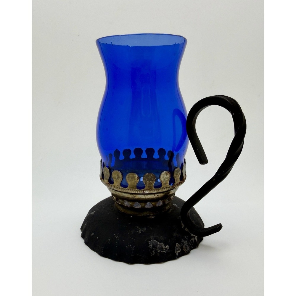 VTG Mini Hurricane Lantern Votive Candle Holder Hong Kong Handblown Cobalt Glass
